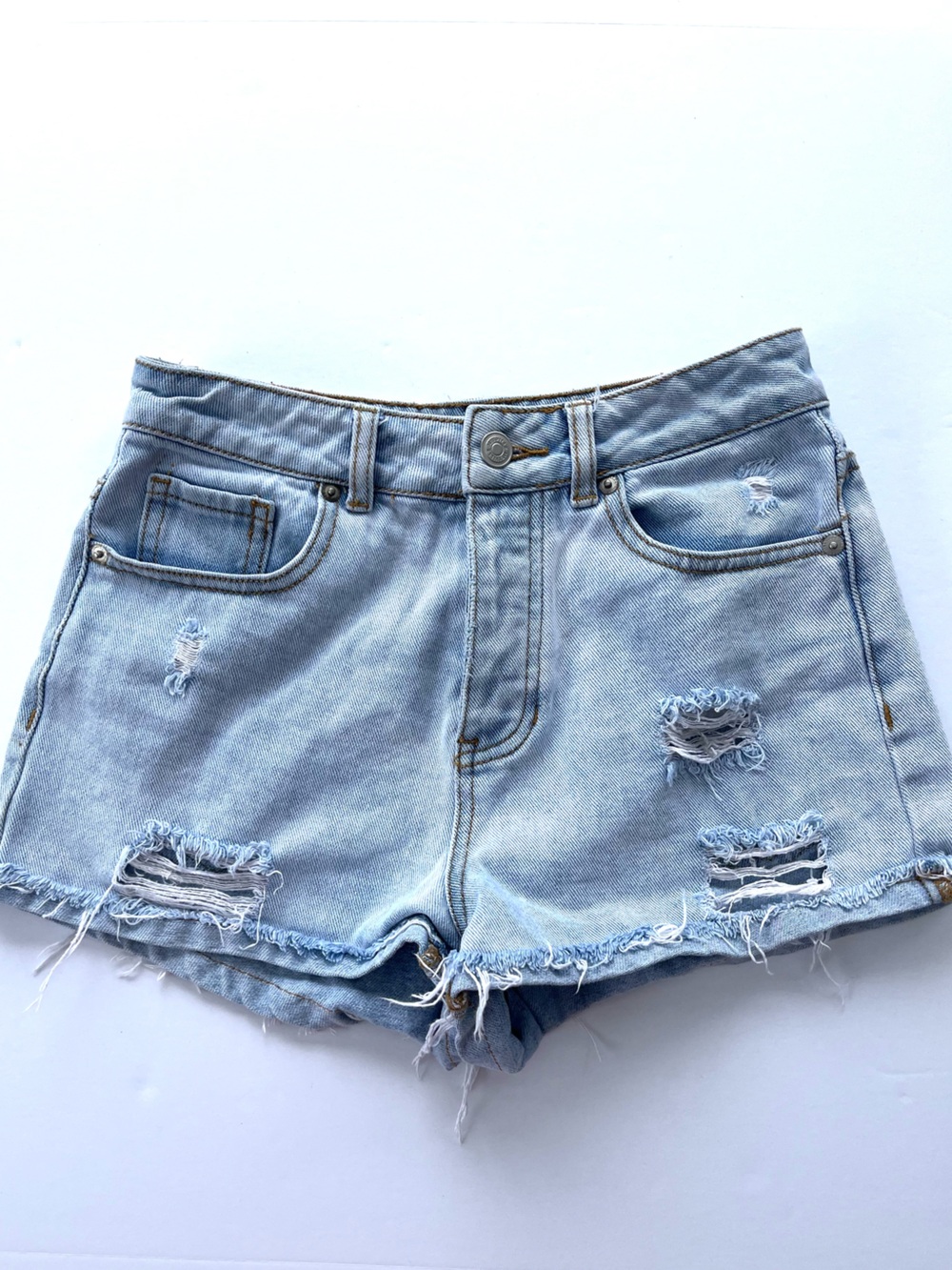 Brandy Melville Jean Shorts Light Blue Denim Jorts with Frayed Hem Distressed